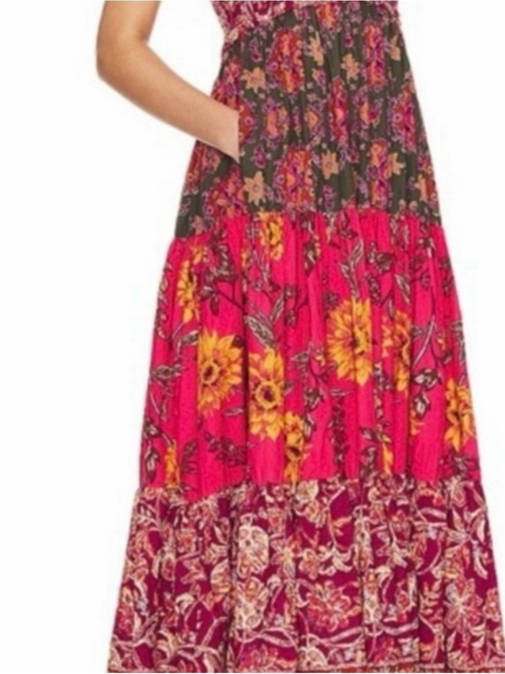 Free People Coral and Pink Floral Tiered Maxi Dress with Tie Straps - Picture 5 of 5